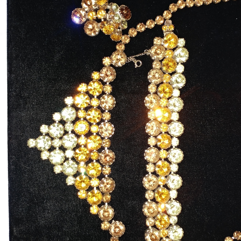 Showstopper Rhinestone Demi-parure Reverse Ombre Topaz Yellow Huge Fall Bling - Picture 7 of 14